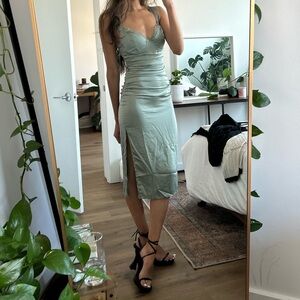 ASTR Elegant Blush Teal Midi Dress